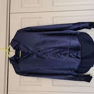 Navy Satin Button Down Blouse